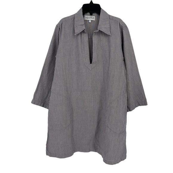 Abigail Heche Striped Collared Linen Shirt Dress With Pockets Size Medium - Picture 1 of 4